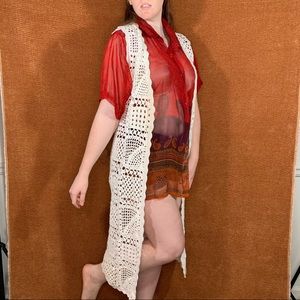 Handknitted sleeveless long vest, size L